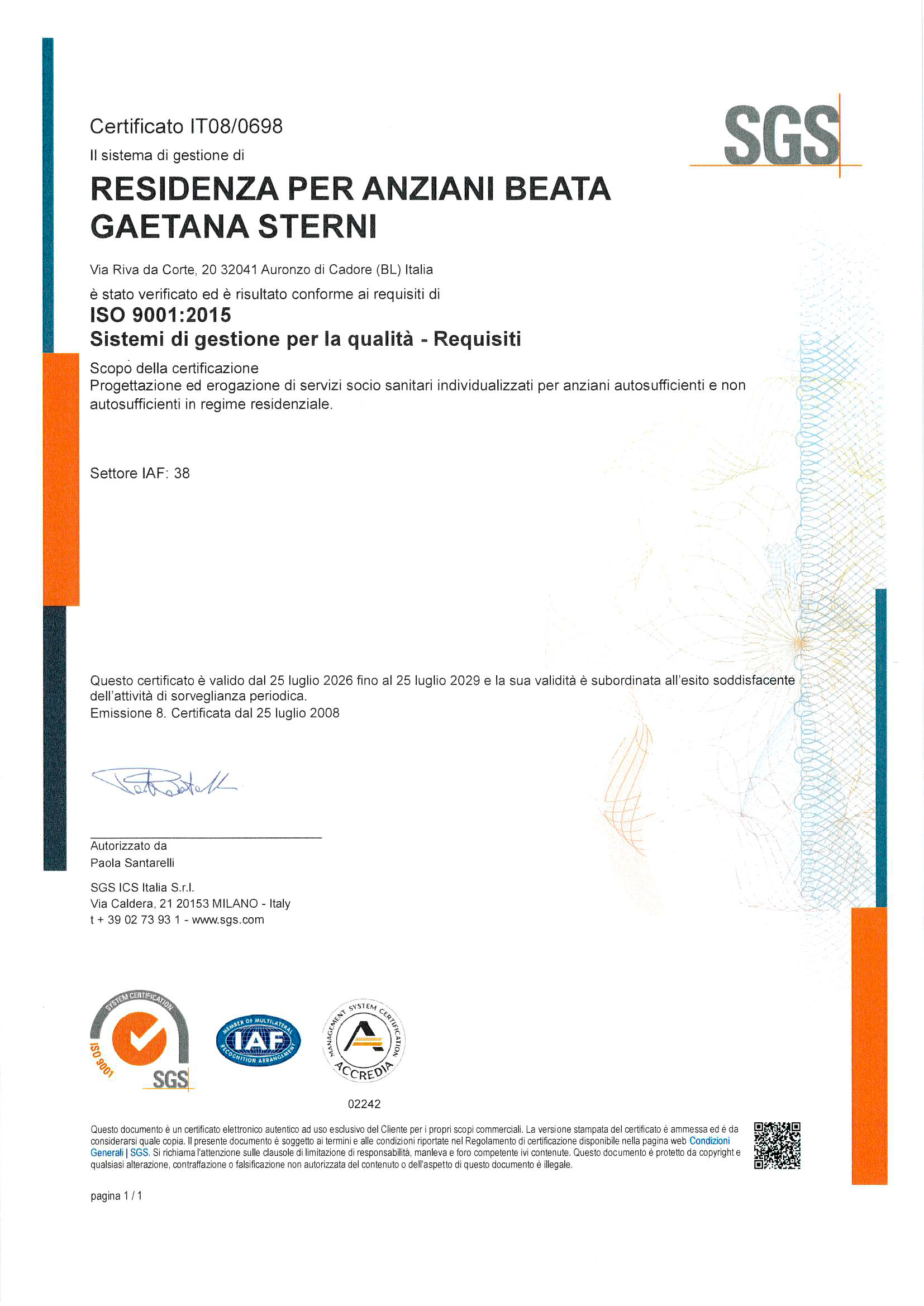 Certificato ISO 9001:2015 - 2026